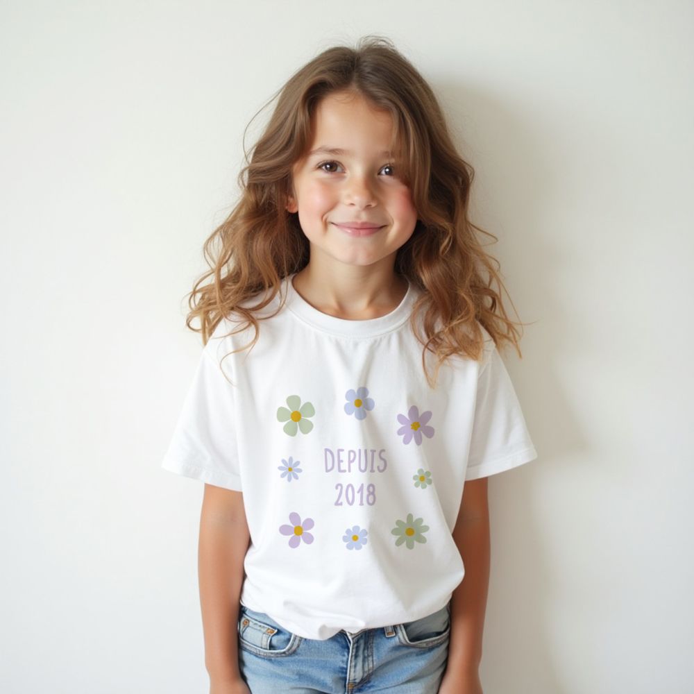 T-shirt personnalisé Enfant avec fleurs et texte