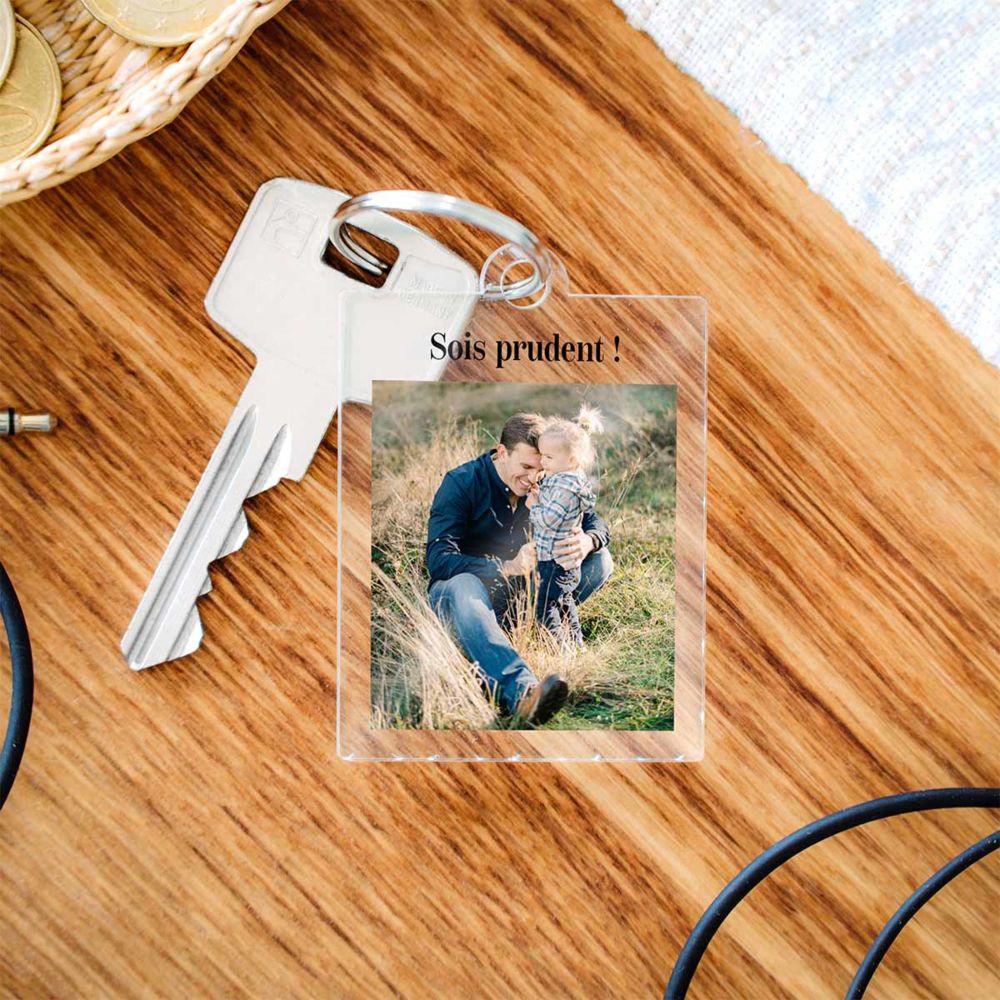 Porte-clés personnalisé en acrylique avec photo et texte
