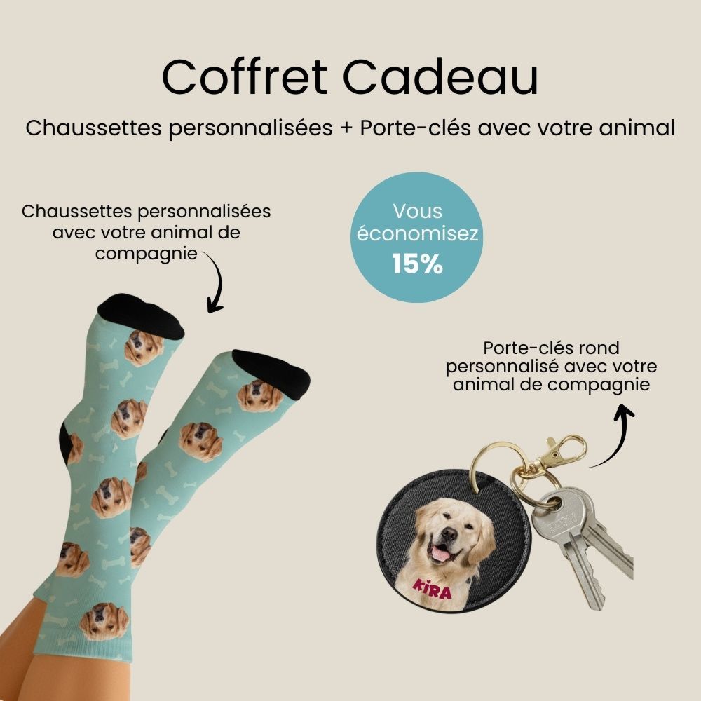 Coffret cadeau chaussettes pour animaux et porte-clés