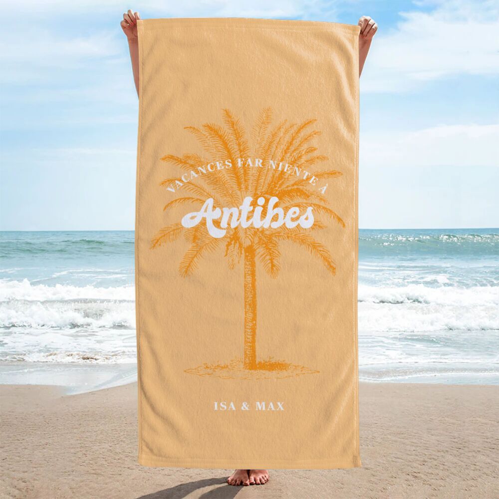 Serviette personnalisée avec palmier et texte