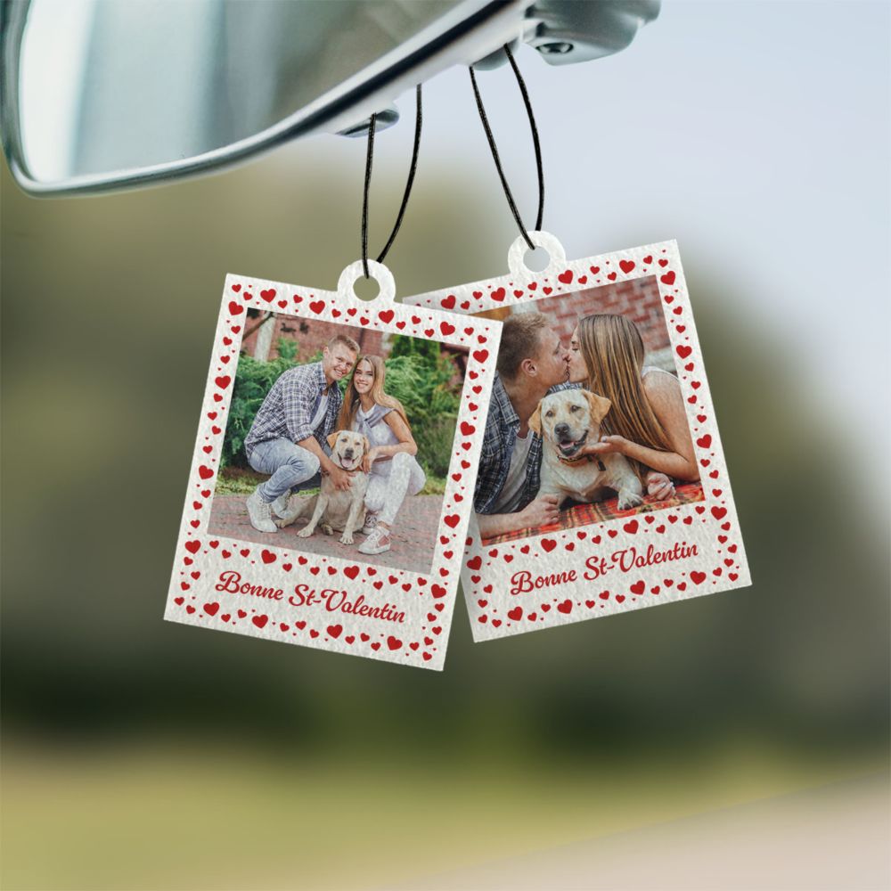 Personalisierbarer Duftbaum 2er Set im Polaroid-Look mit Herzen