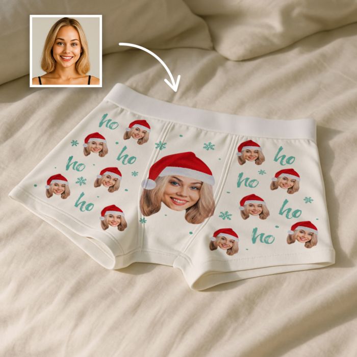 Caleçon personnalisé avec visage et bonnet de Noël