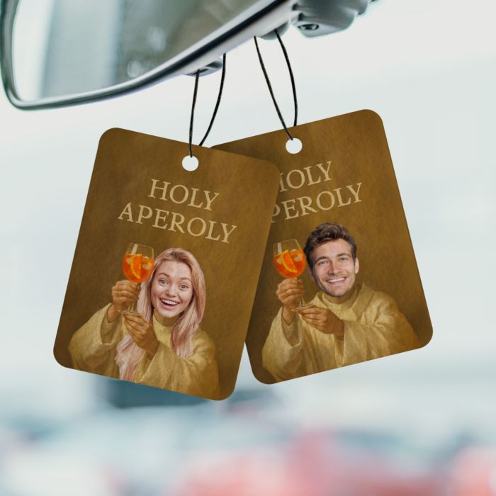Désodorisant voiture personnalisé Aperol avec votre visage - lot de 2