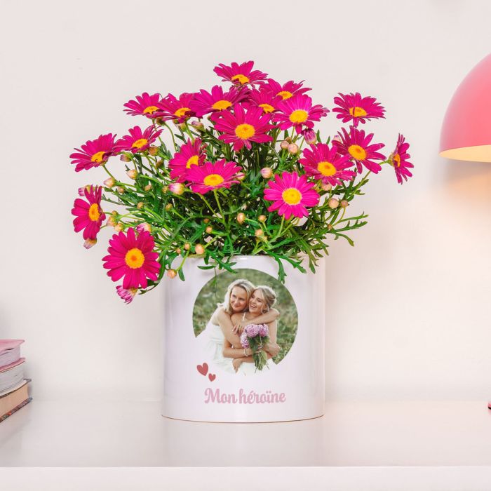 Pot de fleurs personnalisé avec photo et texte